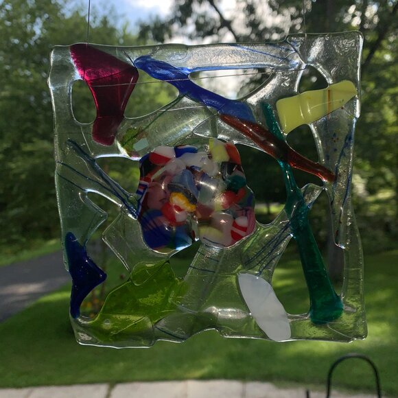 #5259 FUSED  SUNCATCHER  HANDCRAFTED FUSED SUNCATCHER ABSTRACT - Picture 5 of 7